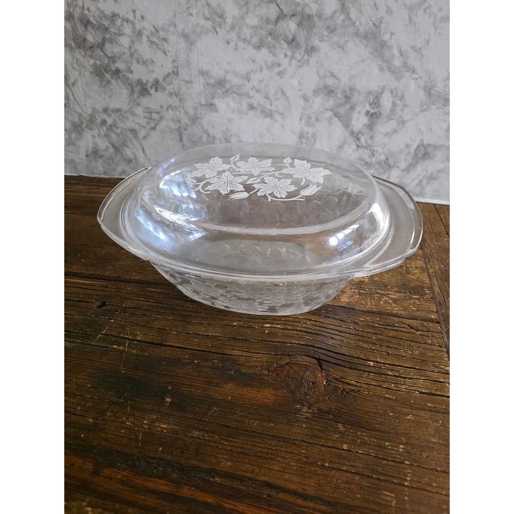 Vintage Princess House Oval Casserole Dish with Lid Emb Floral Pattern 12.5in